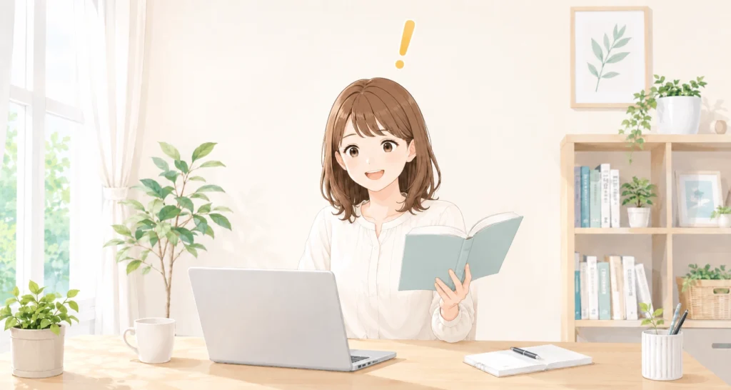 パソコンの勉強をしてひらめいた女性