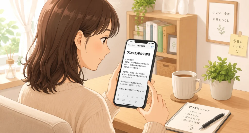 ブログの下書きをスマホで。