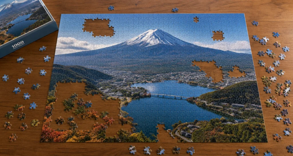 7割がたで来ている富士山のジグソーパズル