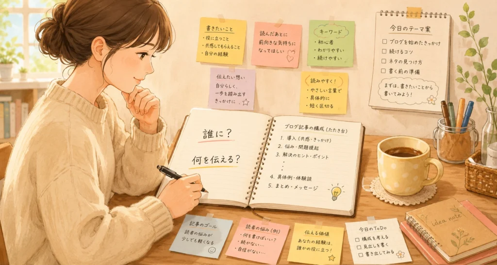 ブログの内容を考える女性