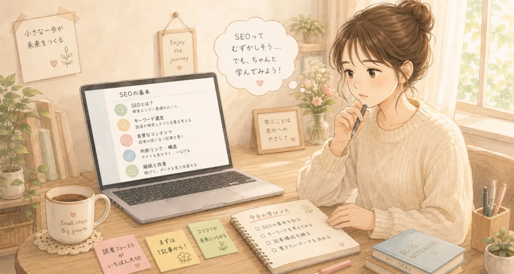 SEO学習の温かいひとときのアイキャッチ