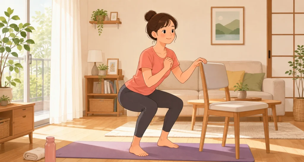 筋トレ初心者が自宅で無理のないトレーニングをしている
